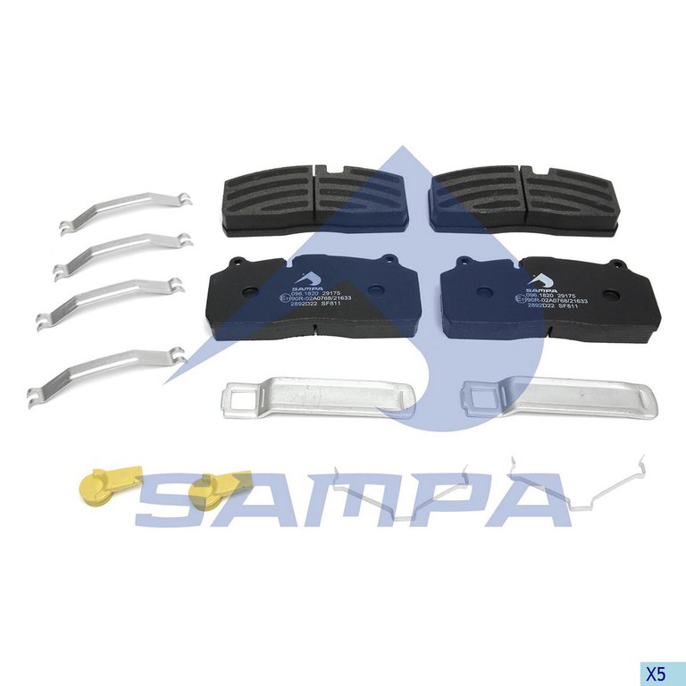 Колодки тормозные КАМАЗ-5490 SAF B9-22S передн./задн. с отв.под пятаки (210х93.8х30мм) (4шт.) SAMPA